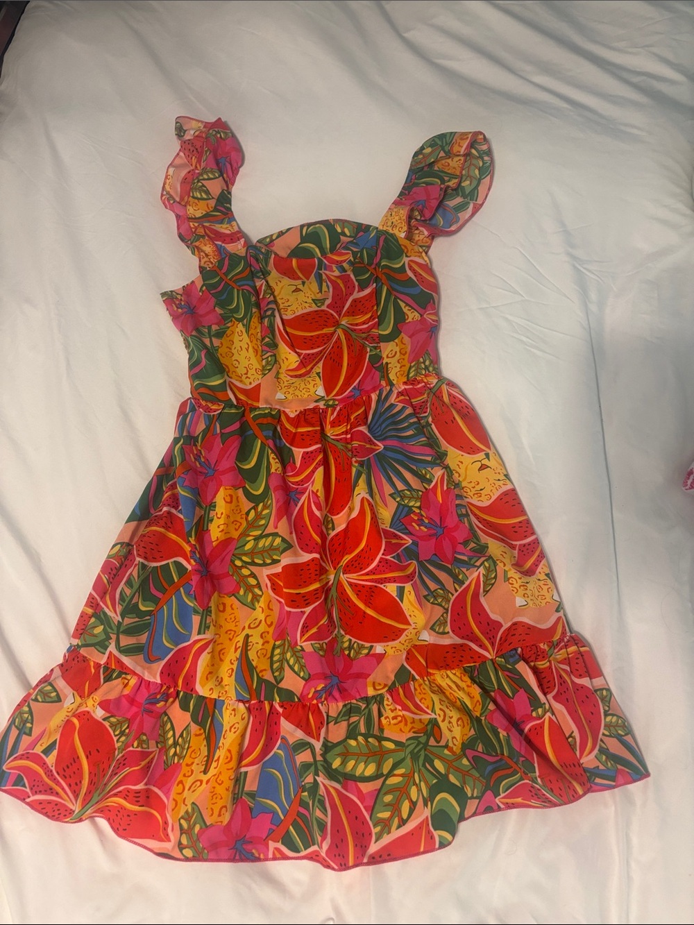 Girls Tropical Floral Ruffle Sundress - Multicolor